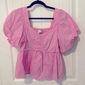 Pink Poofy sleeves peasant top